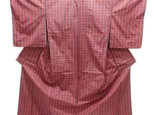 格子織り出し米沢紬着物